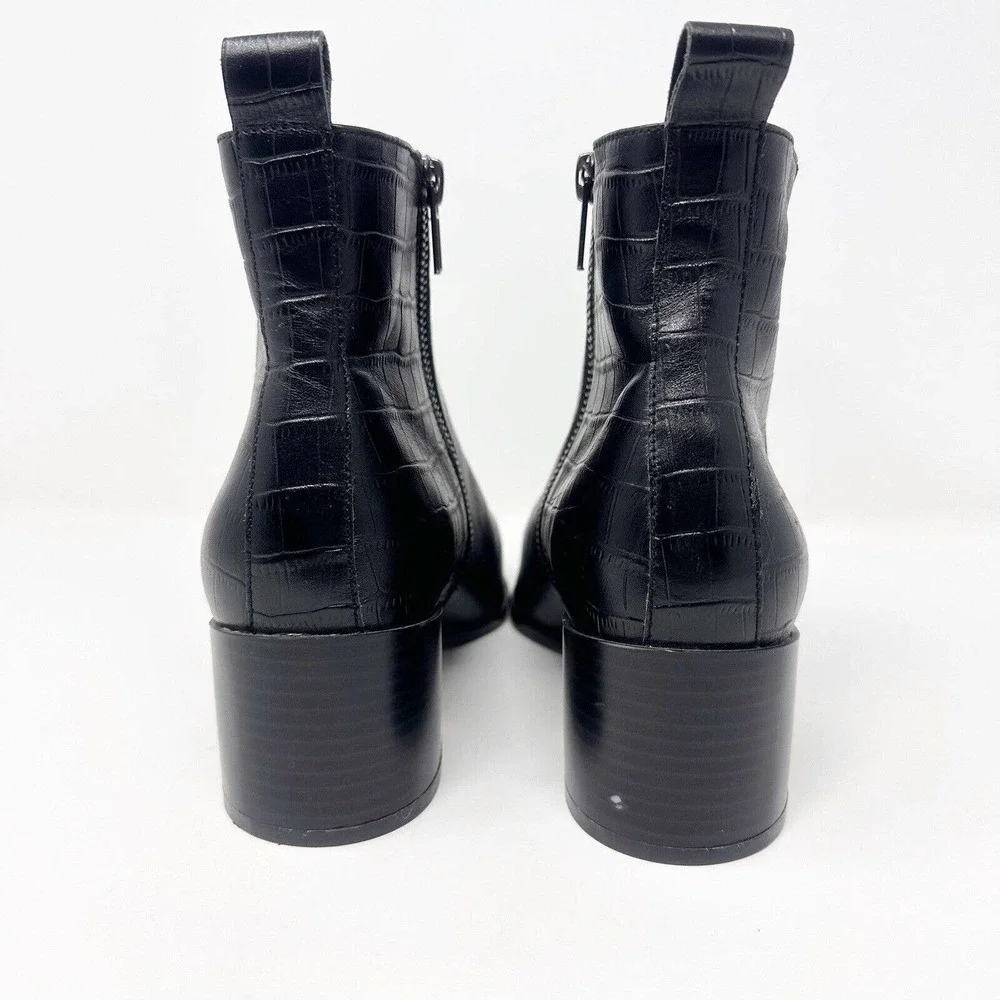 Saks Fifth Avenue Ankle Bootie Sz 7.5M Emerson Croc-embossed Leather Block Heel